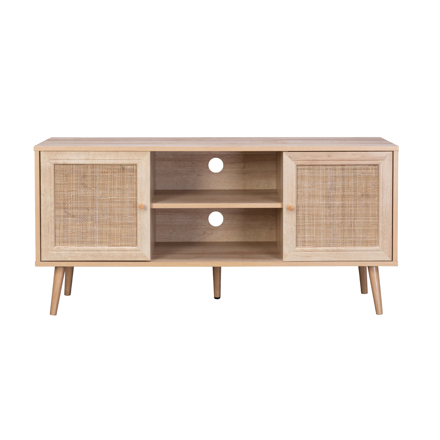 Mueble para TV con Estantes y Puertas de Ratán