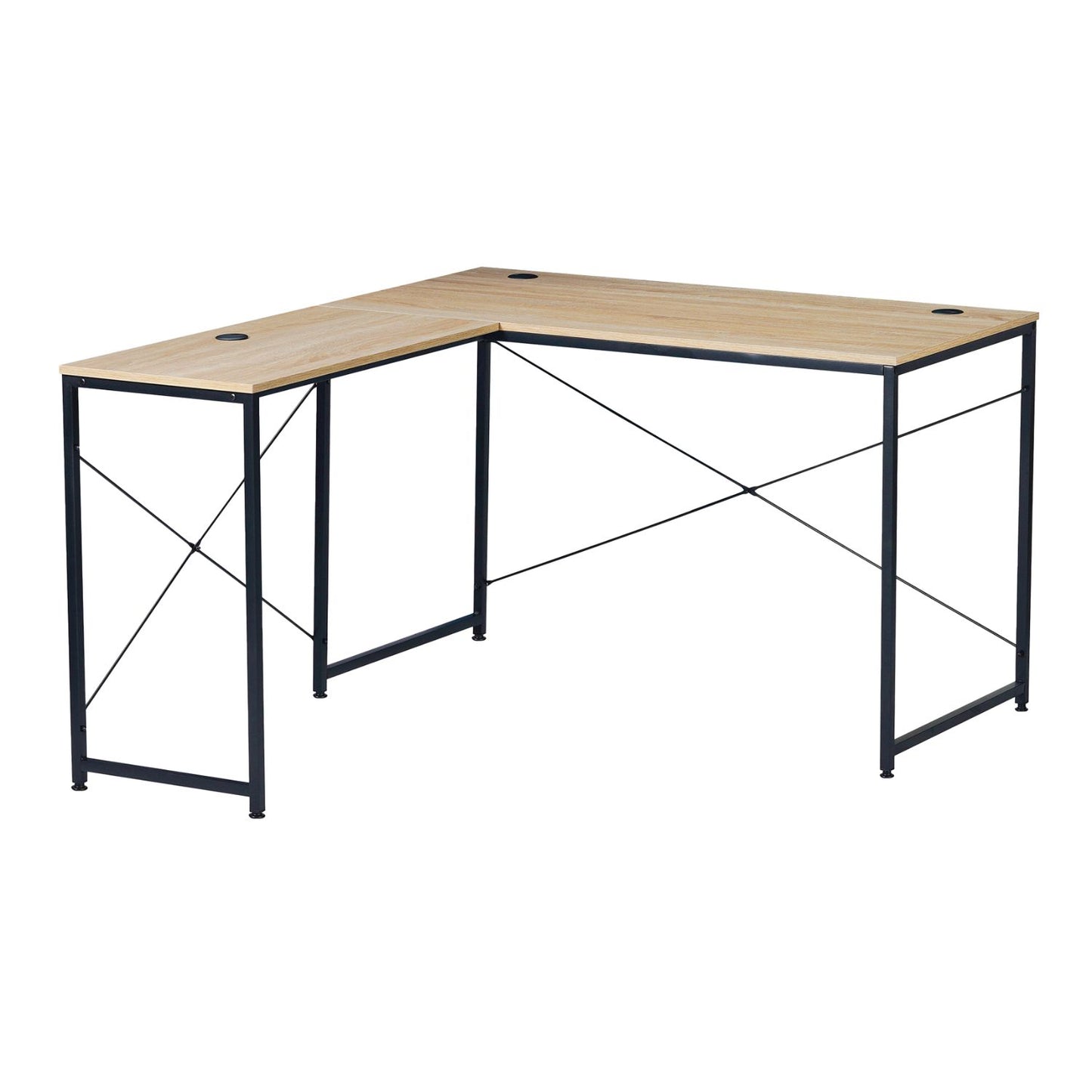 Escritorio con Forma de L Beige y Negro