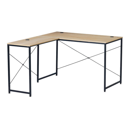 Escritorio con Forma de L Beige y Negro