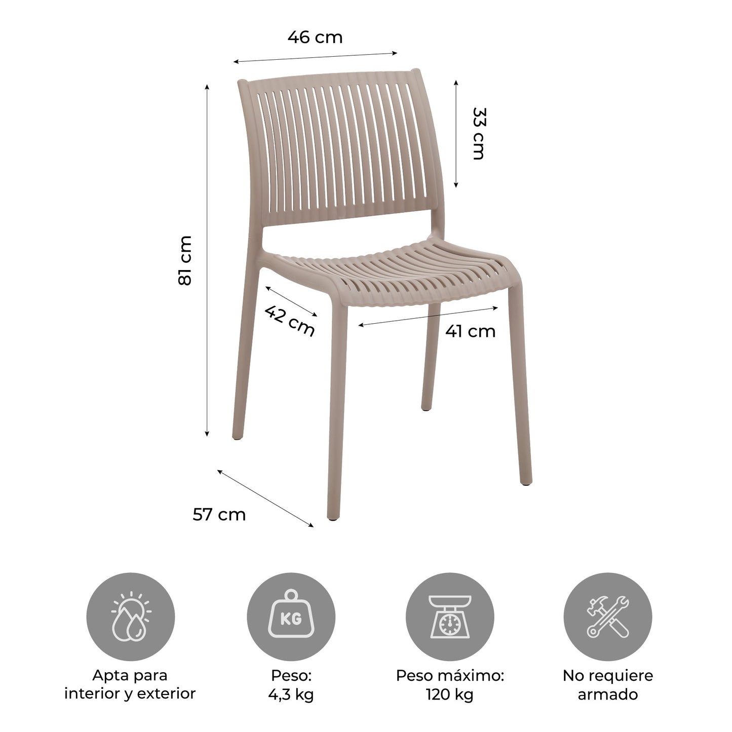 Set 4 Sillas de Comedor Plásticas Varilladas Beige