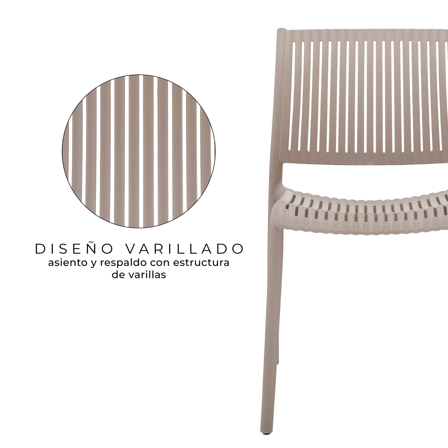 Set 4 Sillas de Comedor Plásticas Varilladas Beige