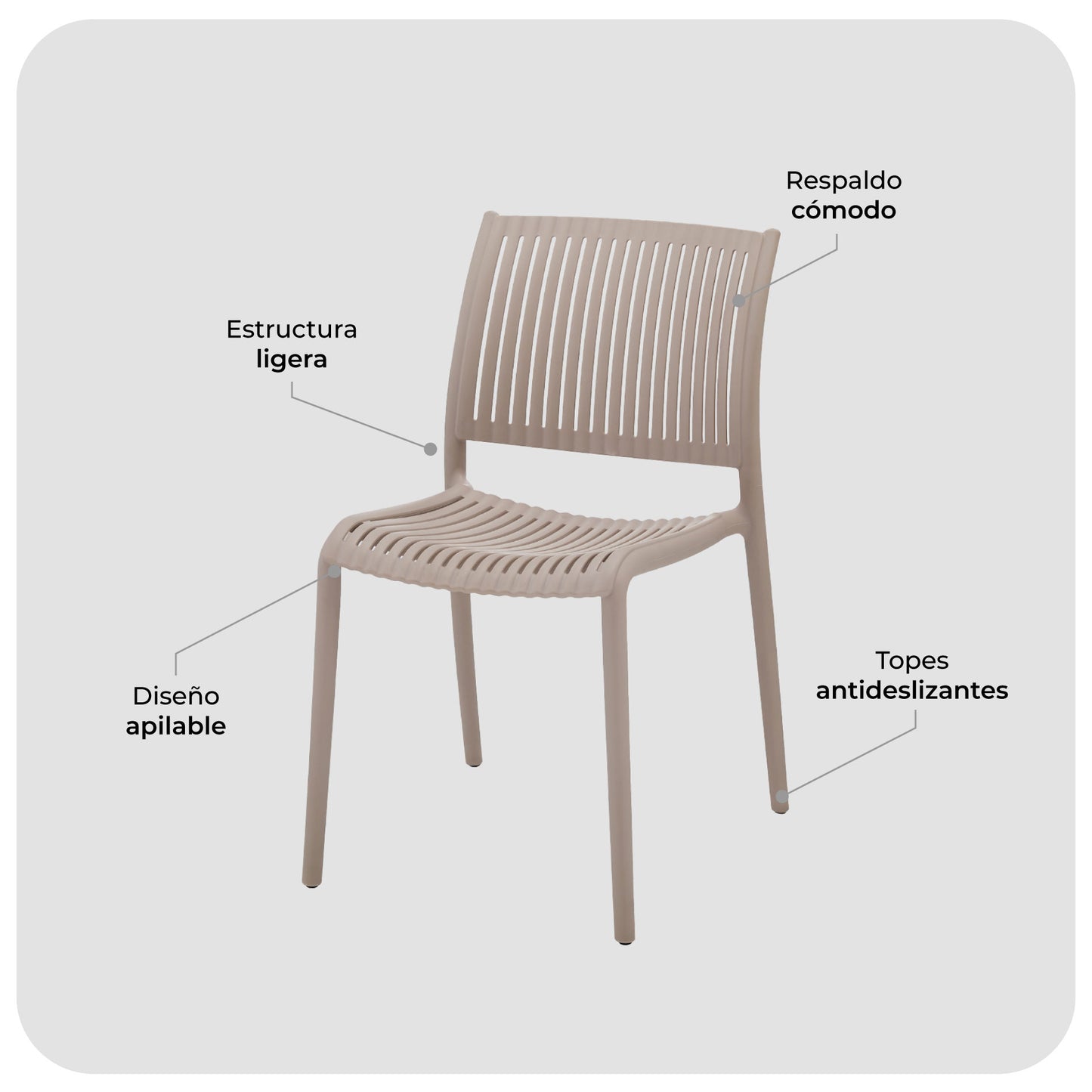 Set 4 Sillas de Comedor Plásticas Varilladas Beige