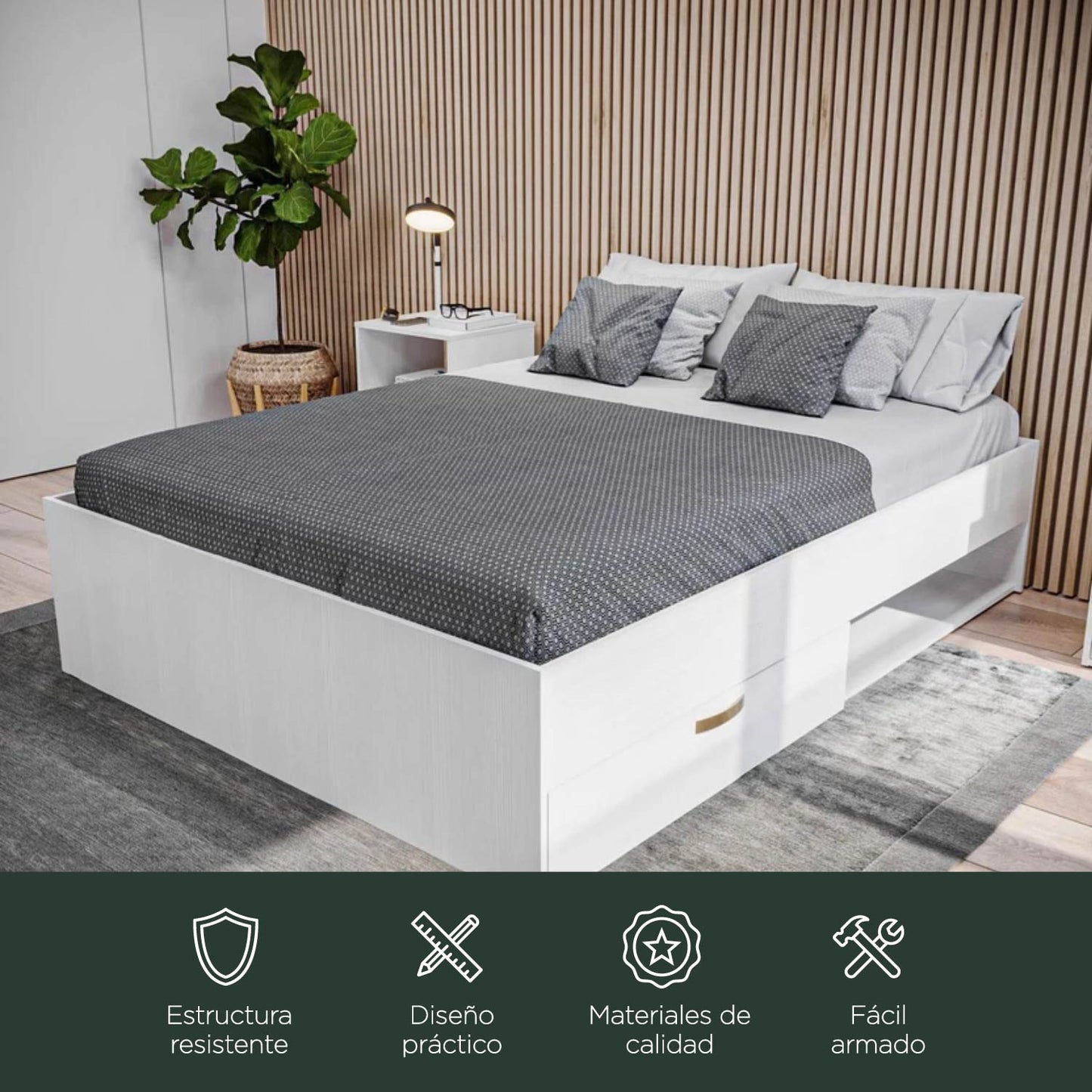 Cama Doble Nórdica Con Cajón Blanco
