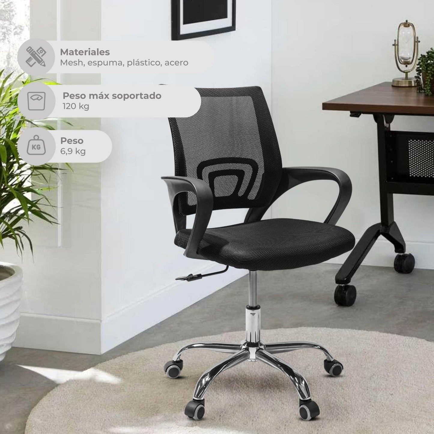 Silla de Oficina Ejecutiva Mesh con Base Cromada