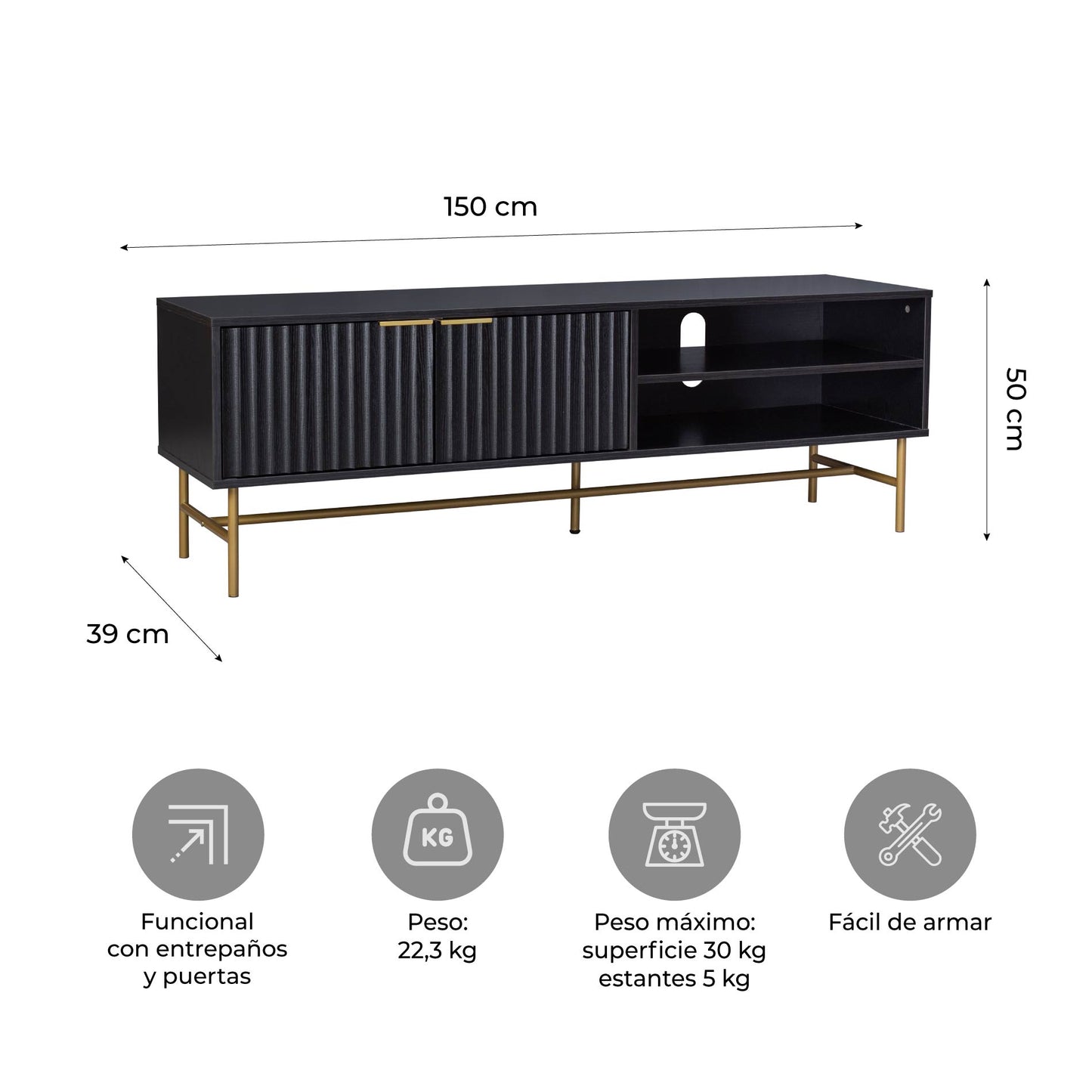 Mueble de TV Moderno Queens Negro