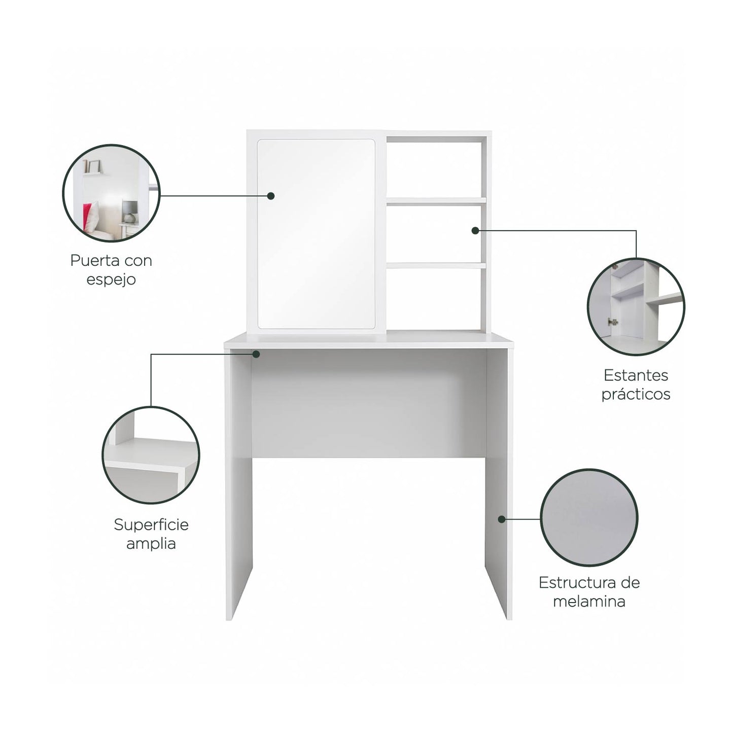 Mueble Tocador Con Espejo Blanco