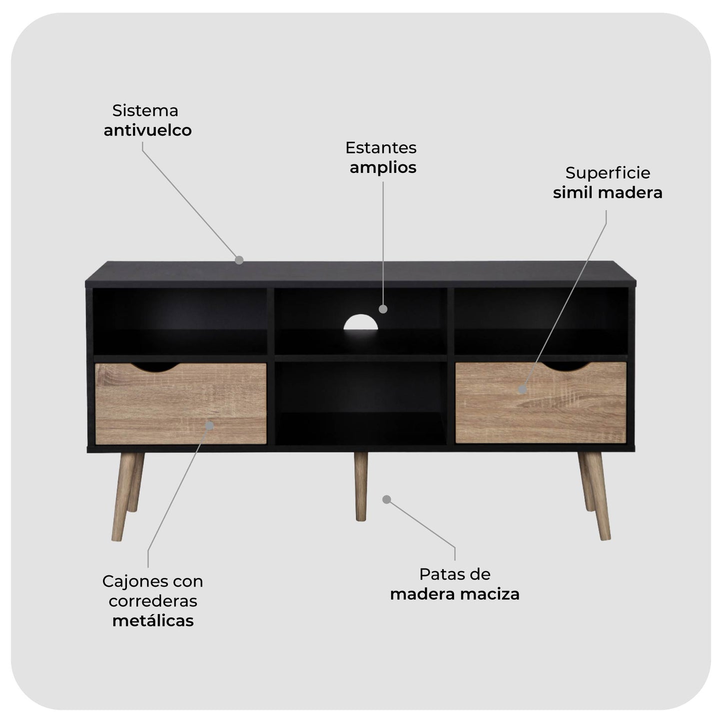 Mueble de TV Rack Nórdico Negro