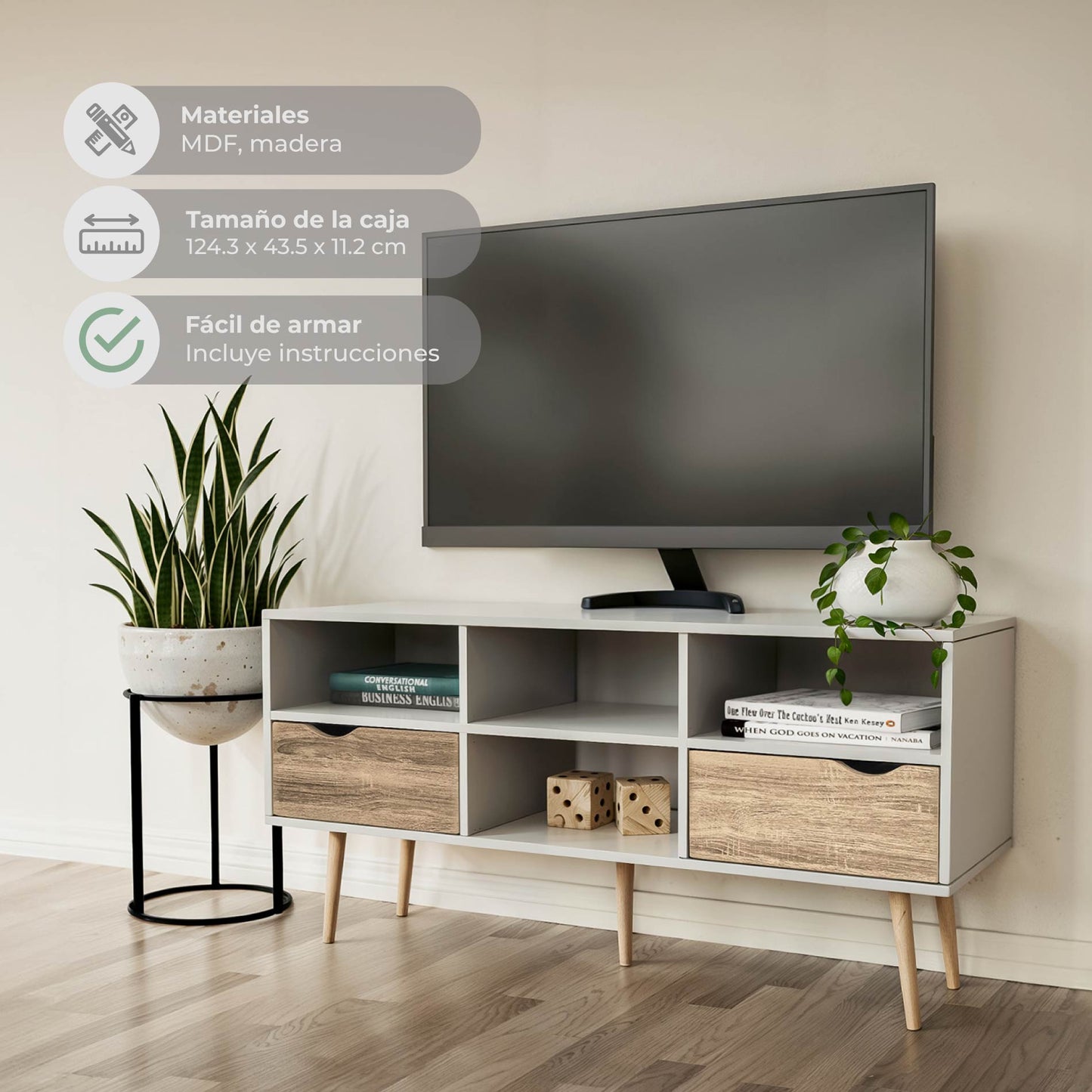 Mueble de TV Rack Bolonia Blanco y Café