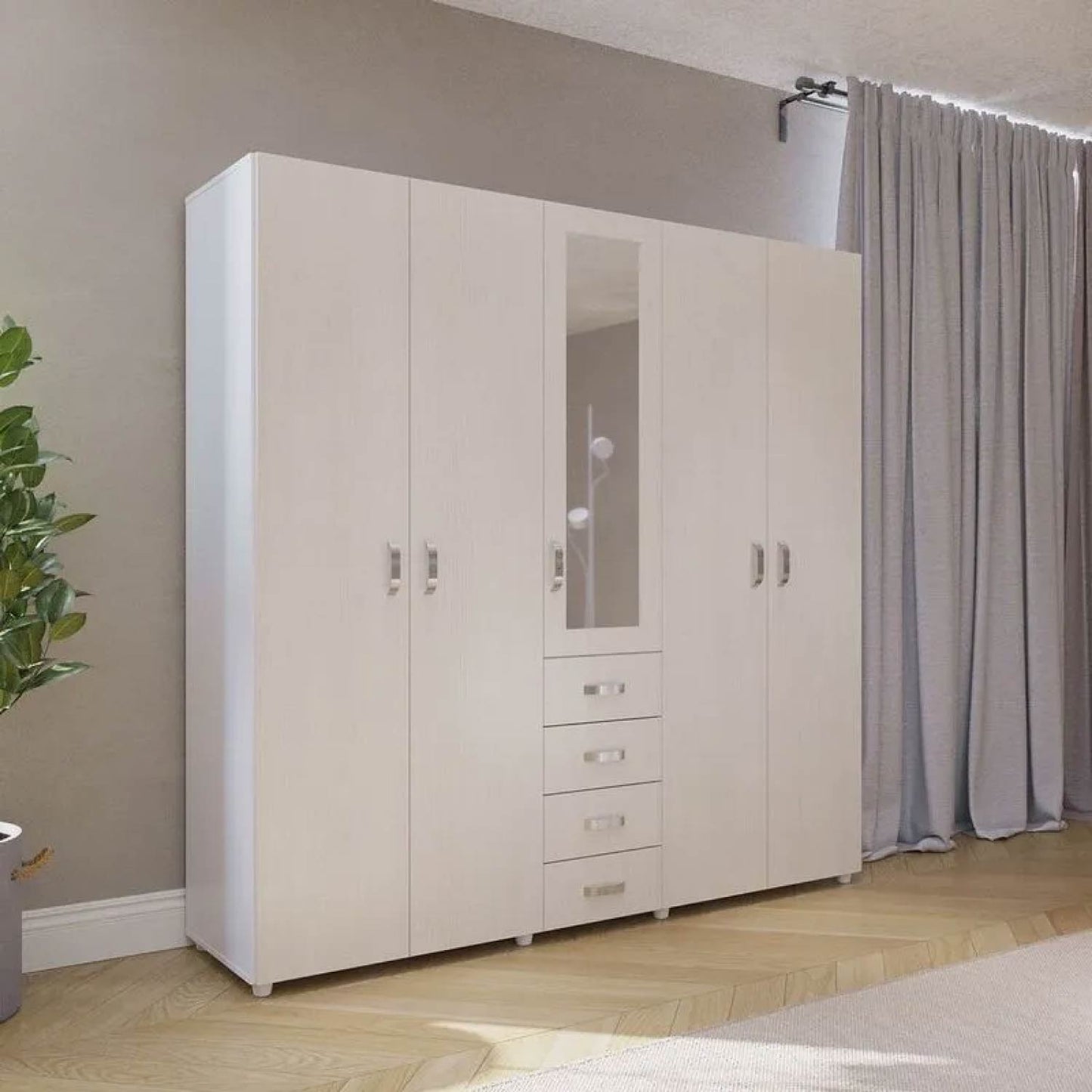 Closet 4 Puertas con Espejo 200x200x49 cm Gris Claro