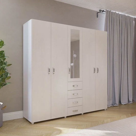 Closet 4 Puertas con Espejo 200x200x49 cm Gris Claro