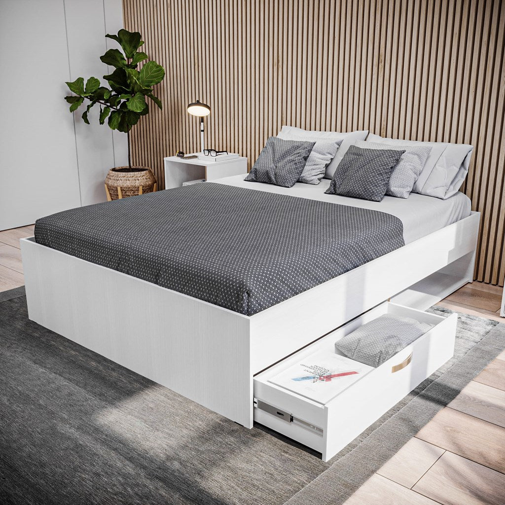 Cama Doble Nórdica Con Cajón Blanco