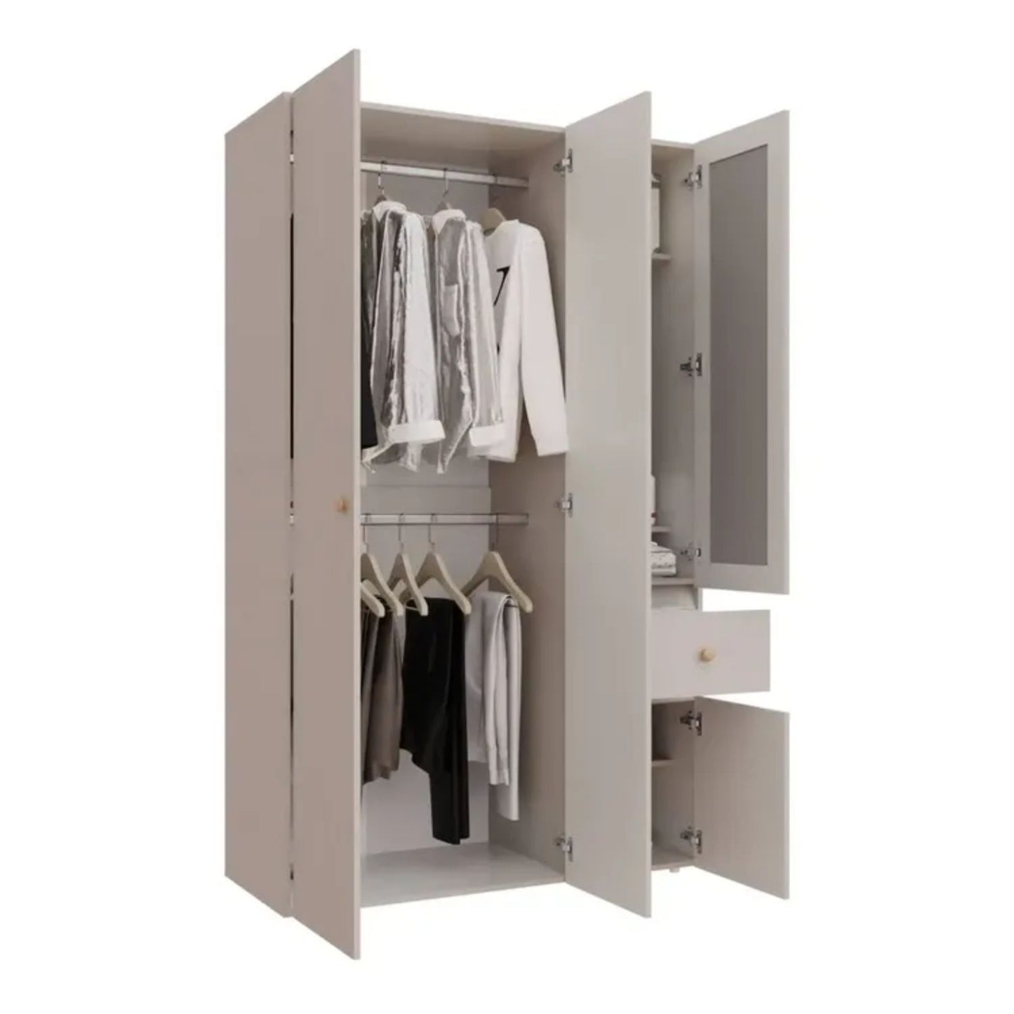 Closet 4 Puertas Con Espejo 200x197,3x49,8 Blanco