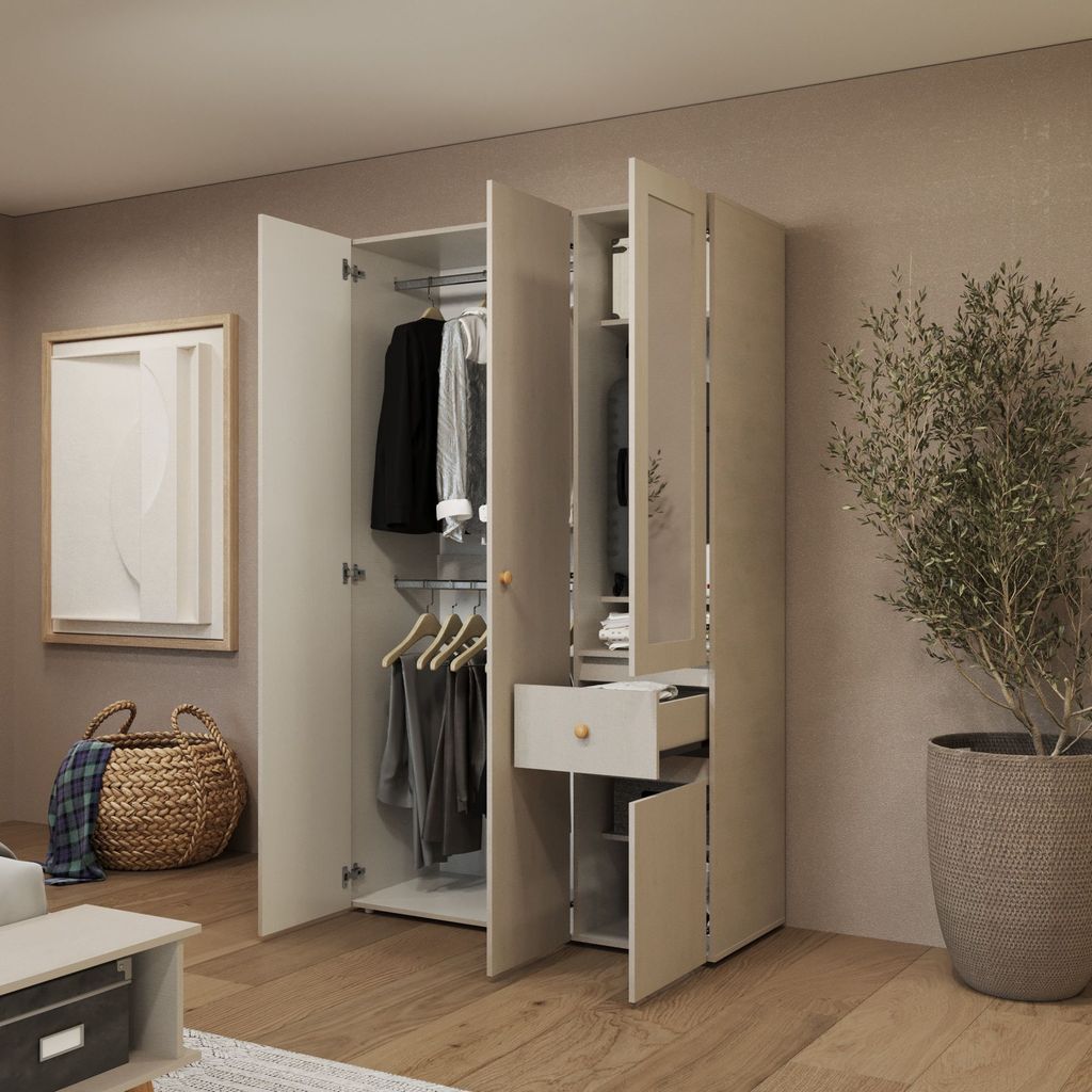 Closet 4 Puertas Con Espejo 200x197,3x49,8 Blanco