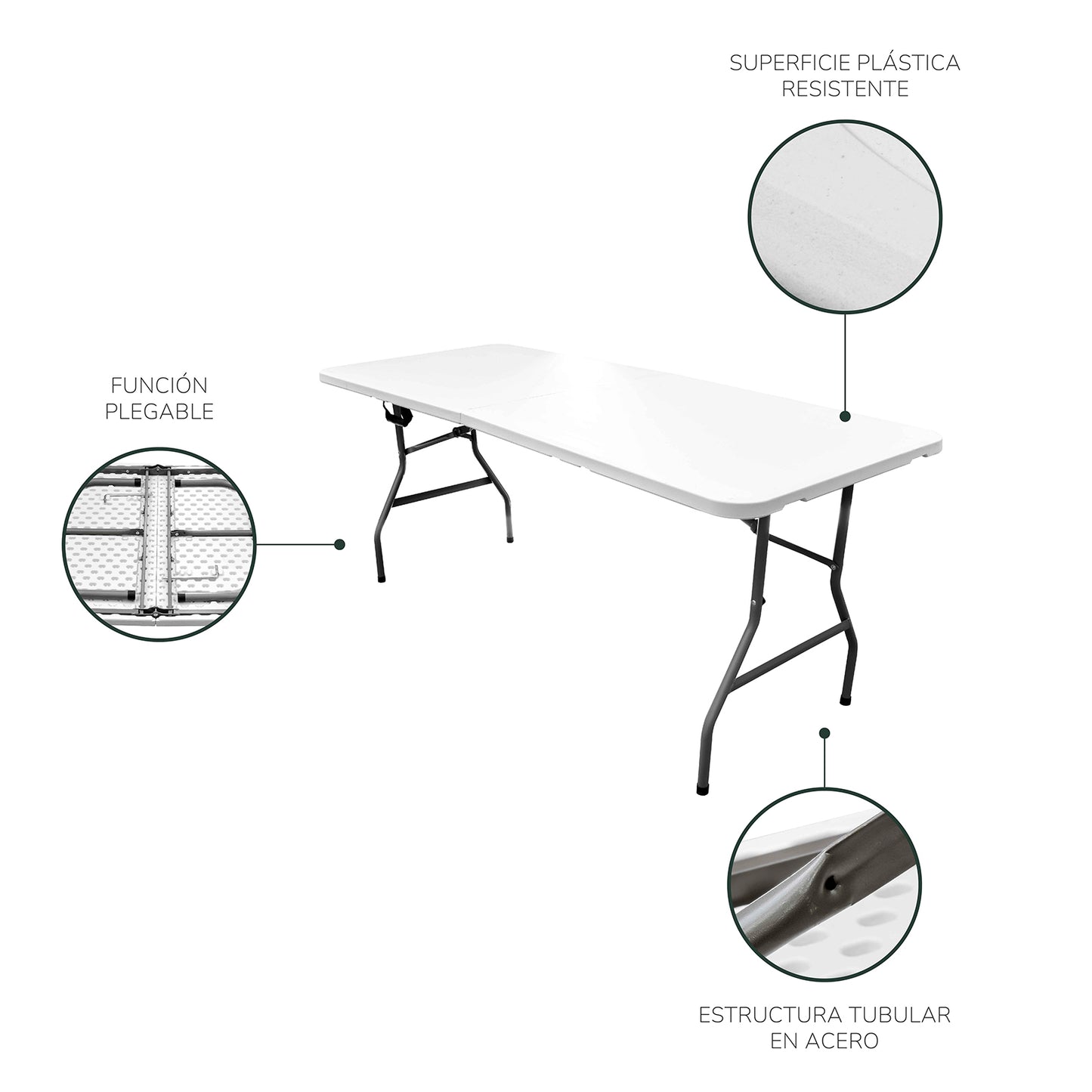 Mesa Plegable Plástica Eco Tipo Portafolio de 180 cm