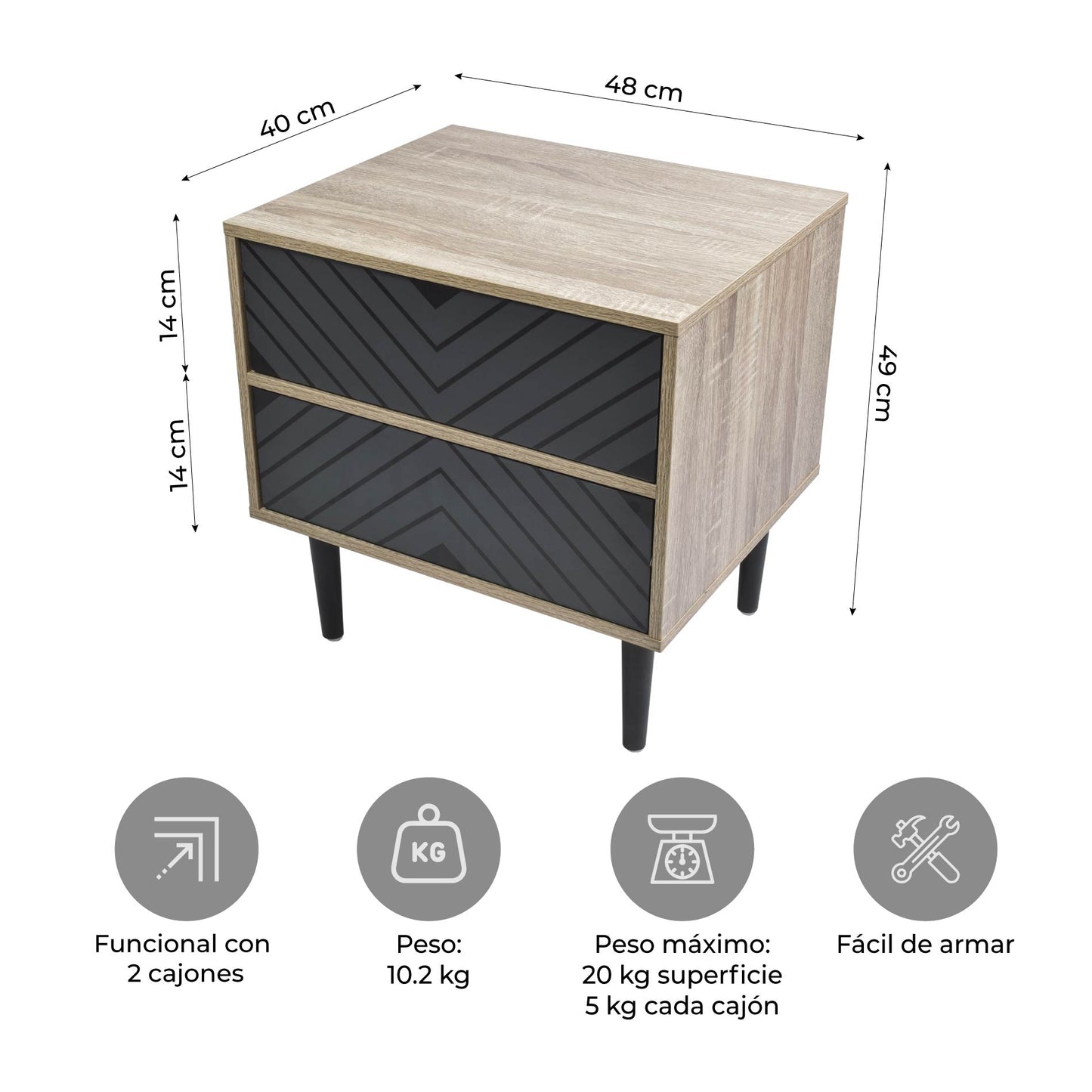 Mesa de Noche Night Con Cajones
