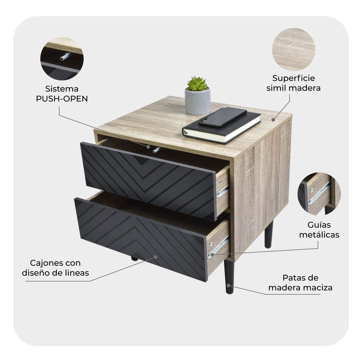 Mesa de Noche Night Con Cajones