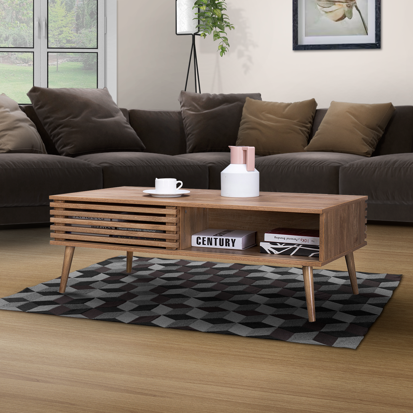 Mesa de Centro Retro con Estante Café