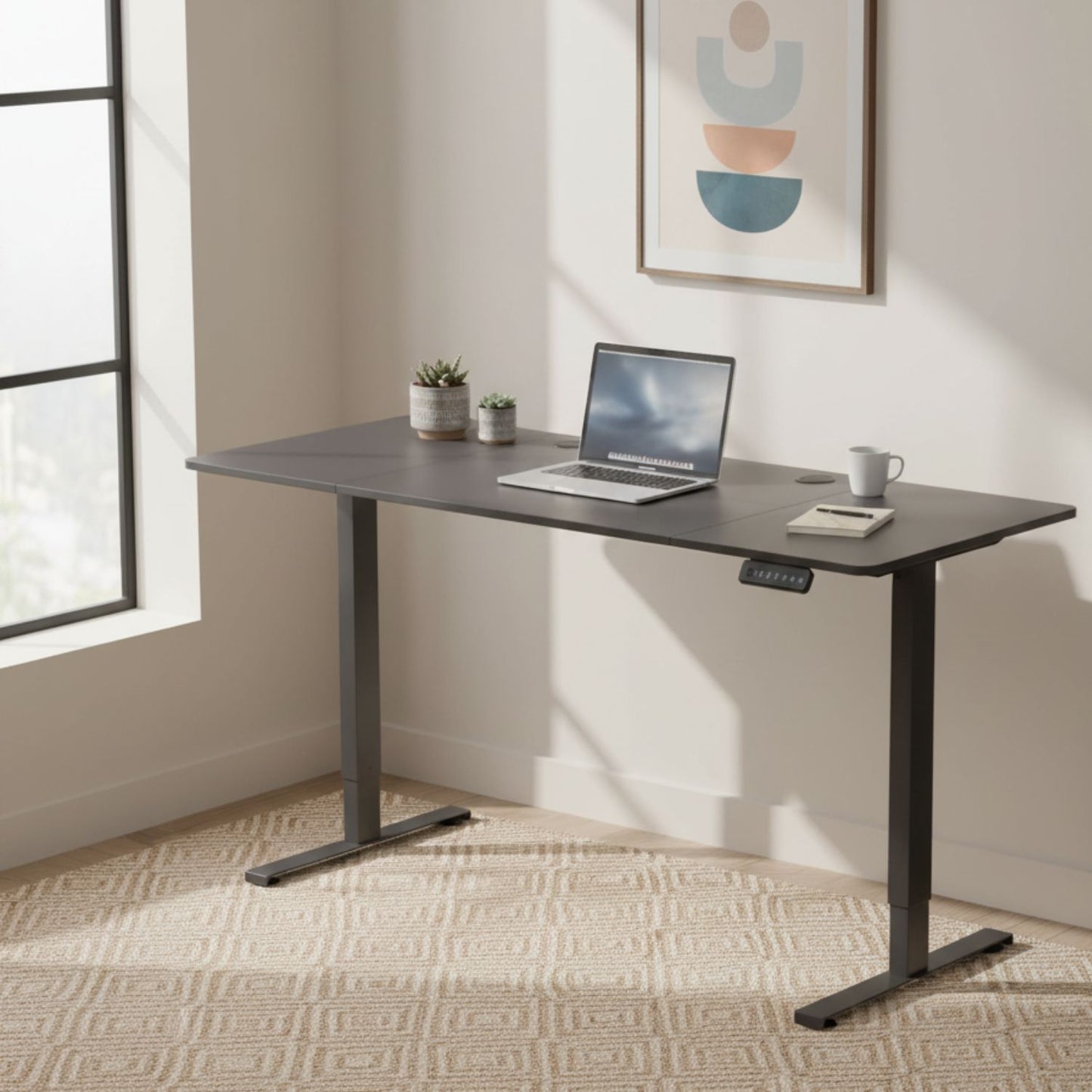 Escritorio Eléctrico Ajustable Con Rodachinas Negro