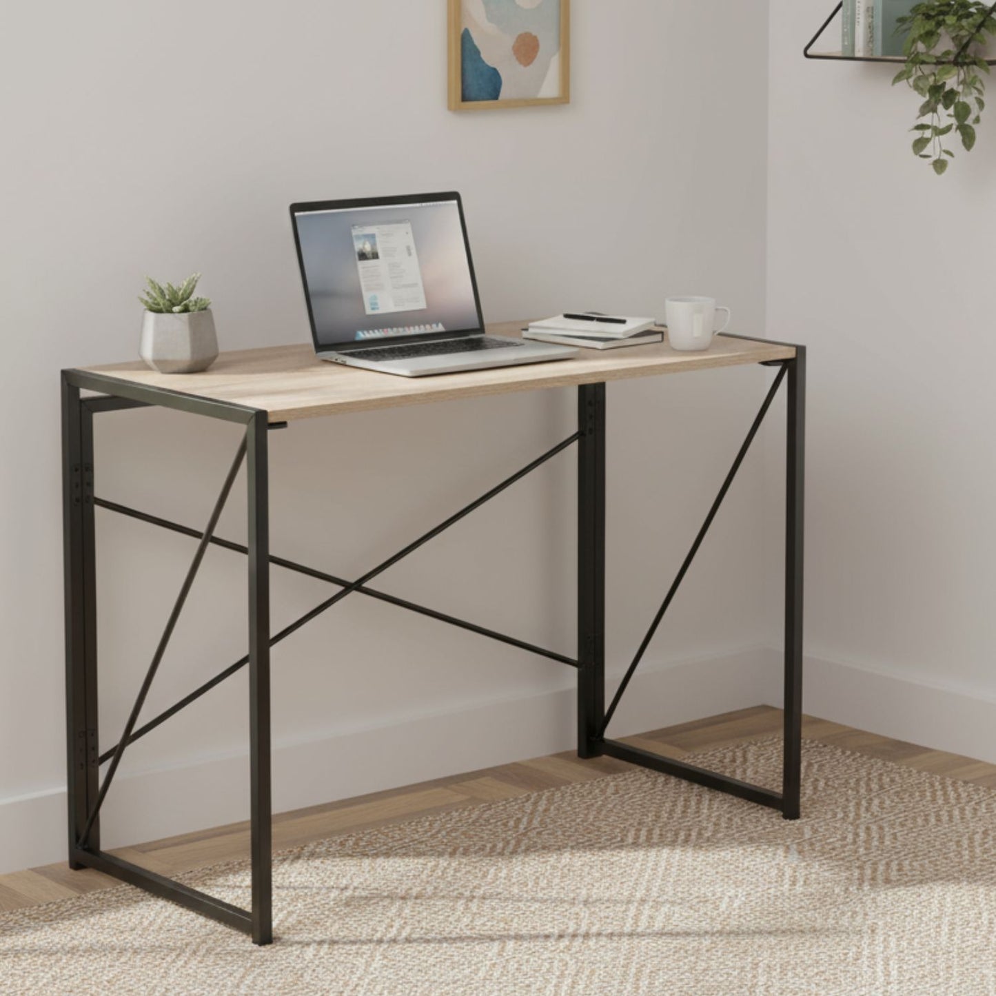 Escritorio Plegable con Base Metálica Negra