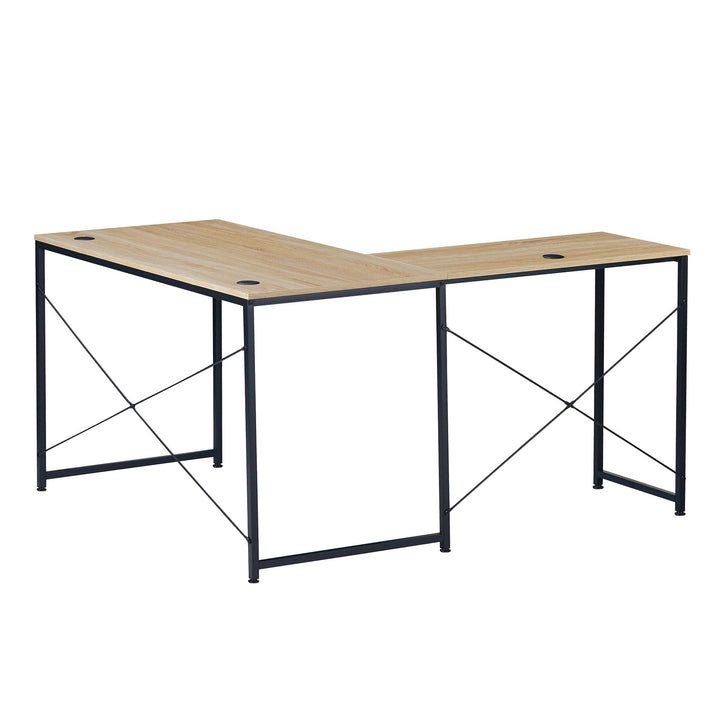 Escritorio con Forma de L Beige y Negro