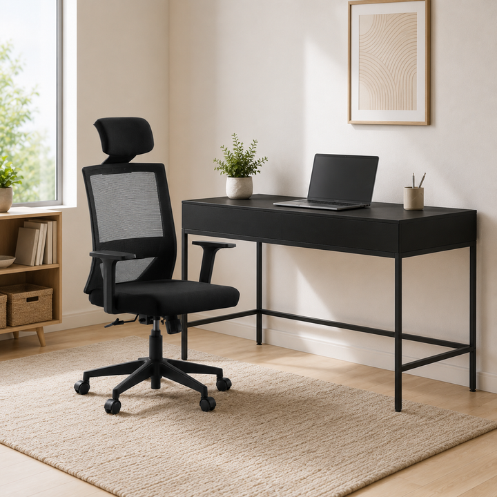 Combo Silla Presidente Axton + Escritorio Con Cajones Forge