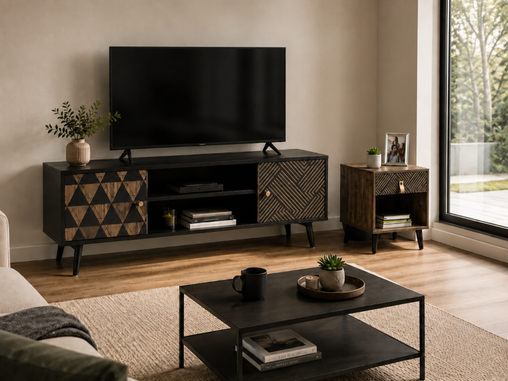 Combo Mueble de TV Rack Corintio-N + Mesa de Noche Moon-N