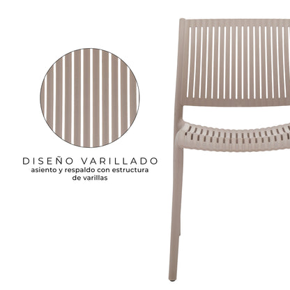 Set 4 Sillas de Comedor Plásticas Varilladas Beige