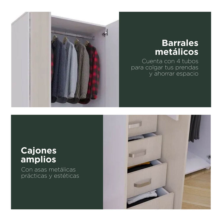 Closet 4 Puertas con Espejo 200x200x49 cm Gris Claro