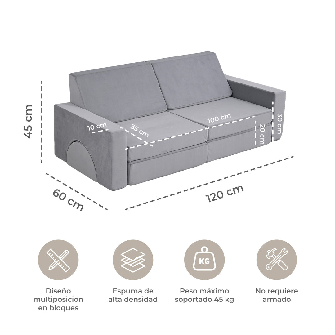 Sofá Modular Lúdico Para Niños Alva Gris