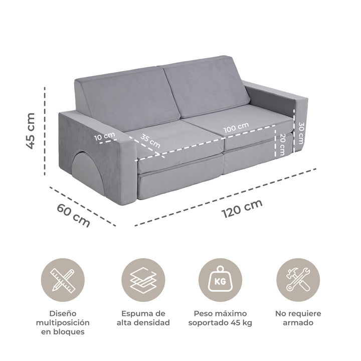 Sofá Modular Lúdico Para Niños Alva Gris