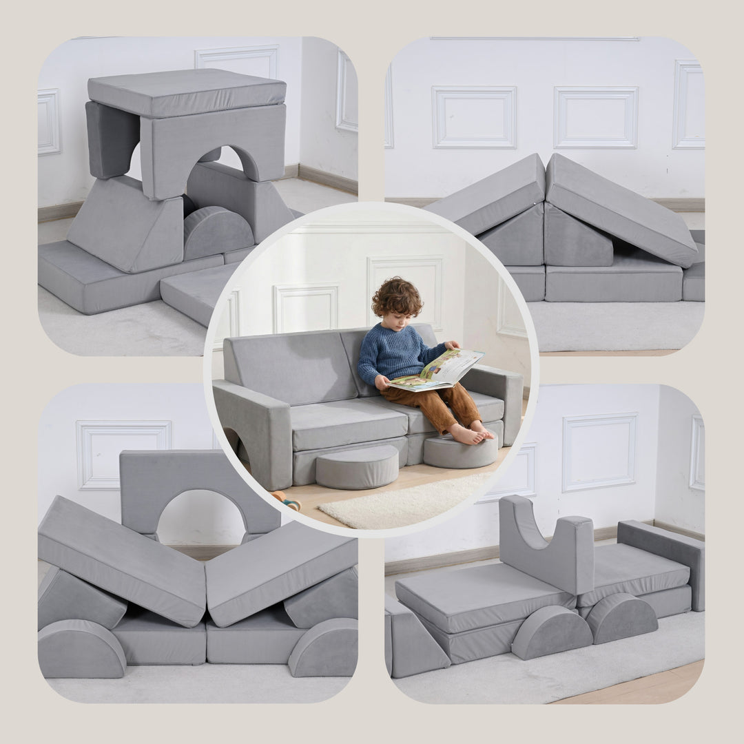 Sofá Modular Lúdico Para Niños Alva Gris