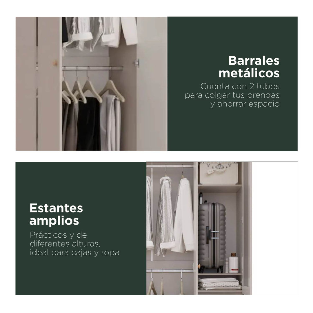 Closet 4 Puertas Con Espejo 120,9 x 200 x 49,8 Blanco