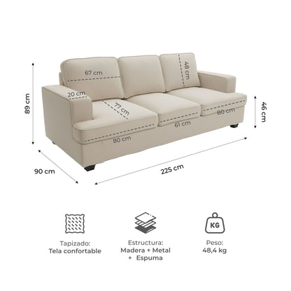 Sofá 3 Puestos Comprimido Sabina Beige