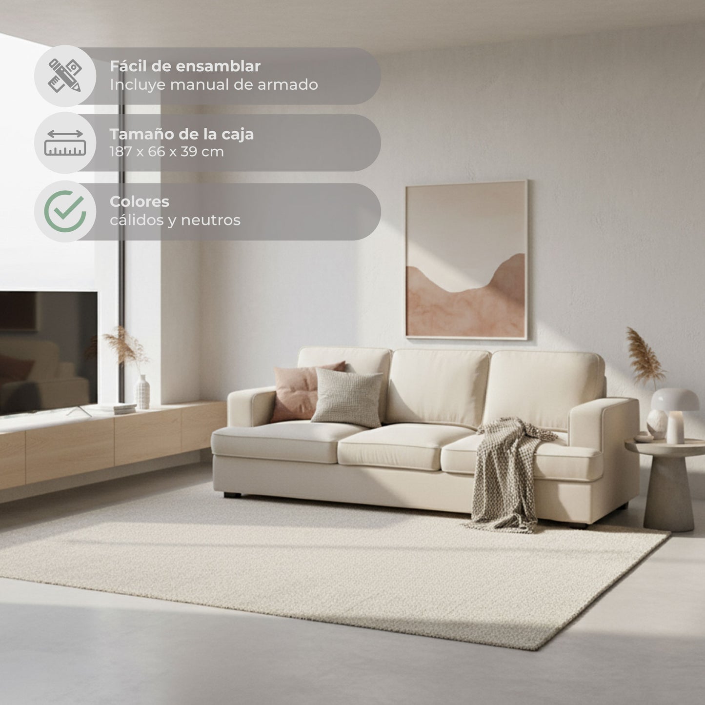 Sofá 3 Puestos Comprimido Sabina Beige