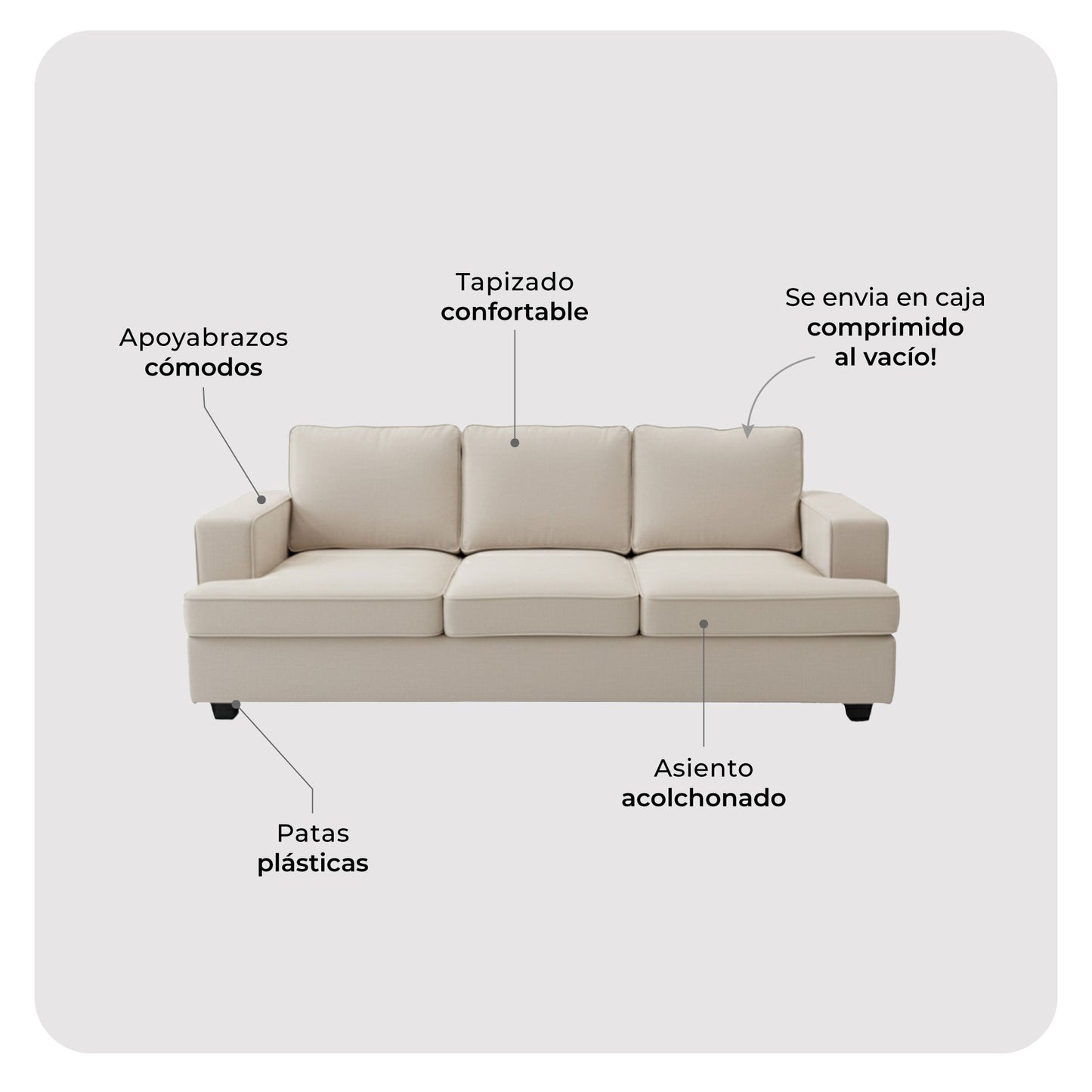 Sofá 3 Puestos Comprimido Sabina Beige