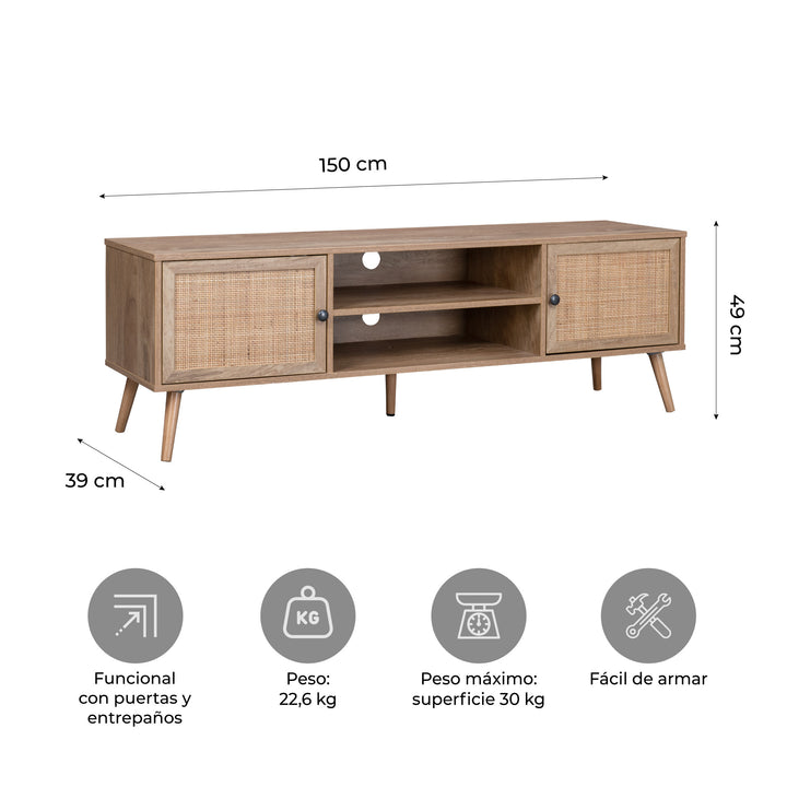 Mueble de TV Rack Vigan con Puertas de Ratán