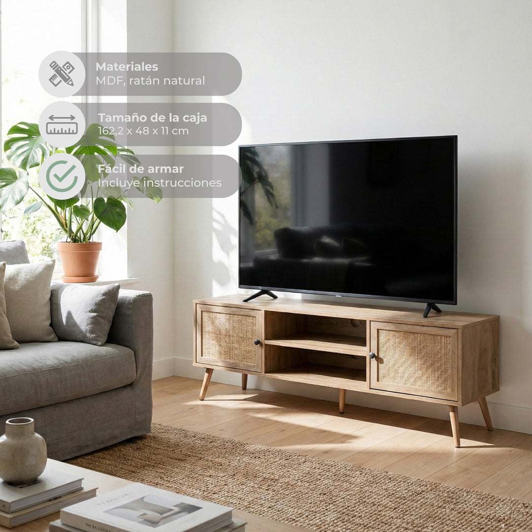 Mueble de TV Rack Vigan con Puertas de Ratán