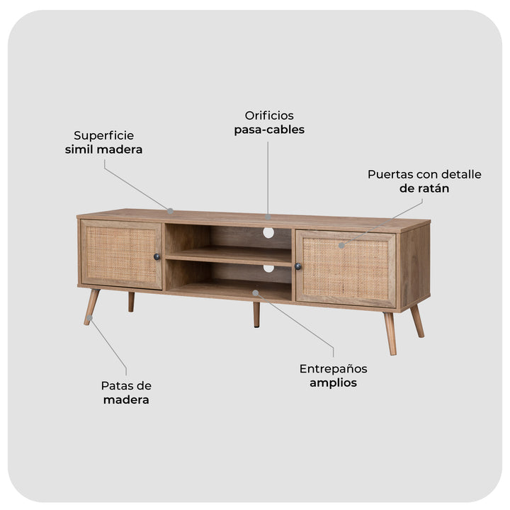 Mueble de TV Rack Vigan con Puertas de Ratán