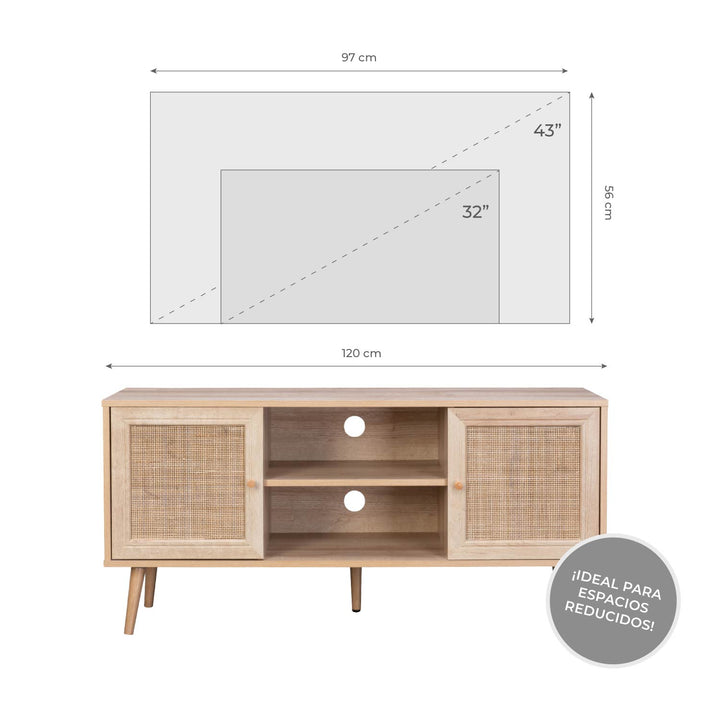 Mueble para TV con Estantes y Puertas de Ratán