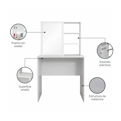 Mueble Tocador Con Espejo Blanco