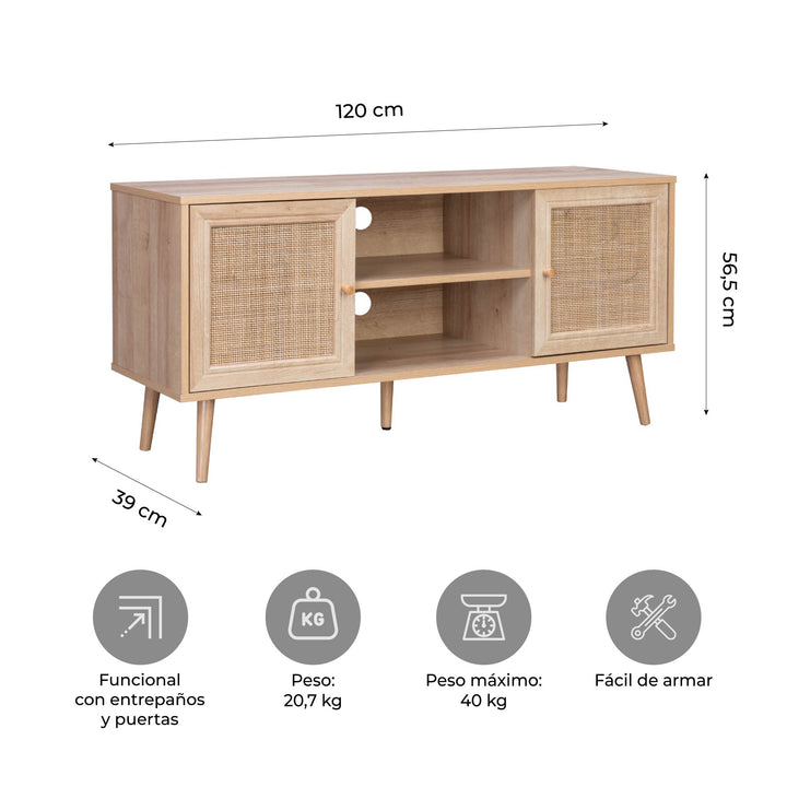 Mueble para TV con Estantes y Puertas de Ratán