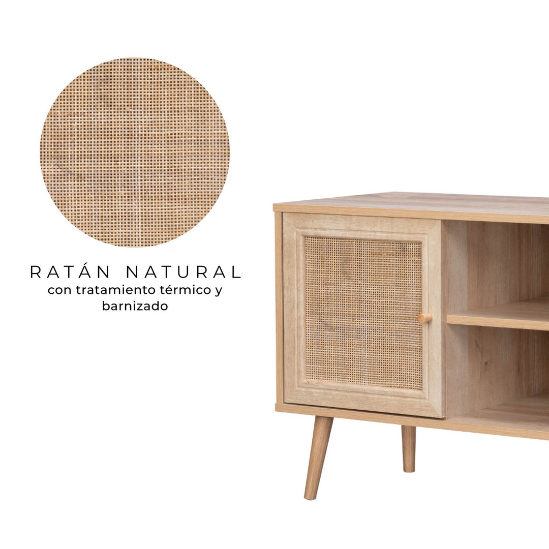 Mueble para TV con Estantes y Puertas de Ratán