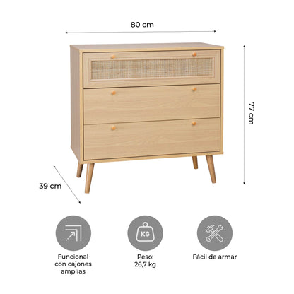 Cómoda Cajonera de 3 Cajones de Ratán