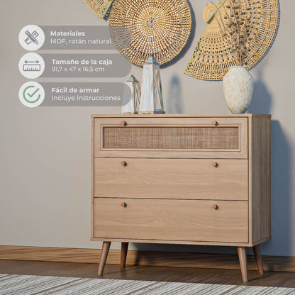 Cómoda Cajonera de 3 Cajones de Ratán