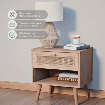 Mesa de Noche Jakarta con Cajón de Ratán