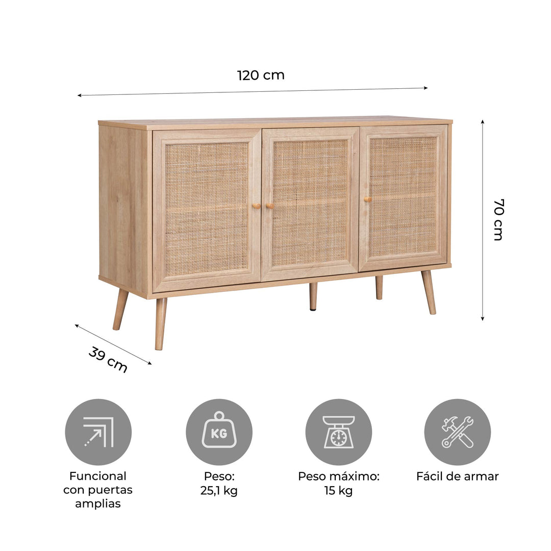 Bifé Vajillero Maui con Puertas de Ratán