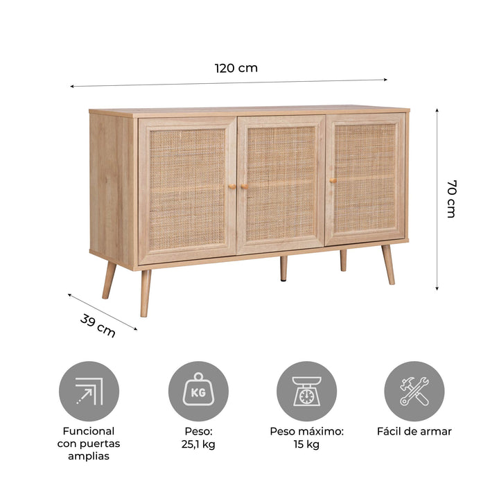 Bifé Vajillero Maui con Puertas de Ratán