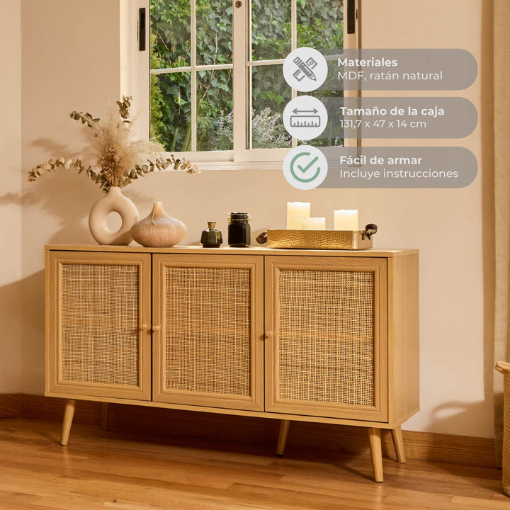 Bifé Vajillero Maui con Puertas de Ratán