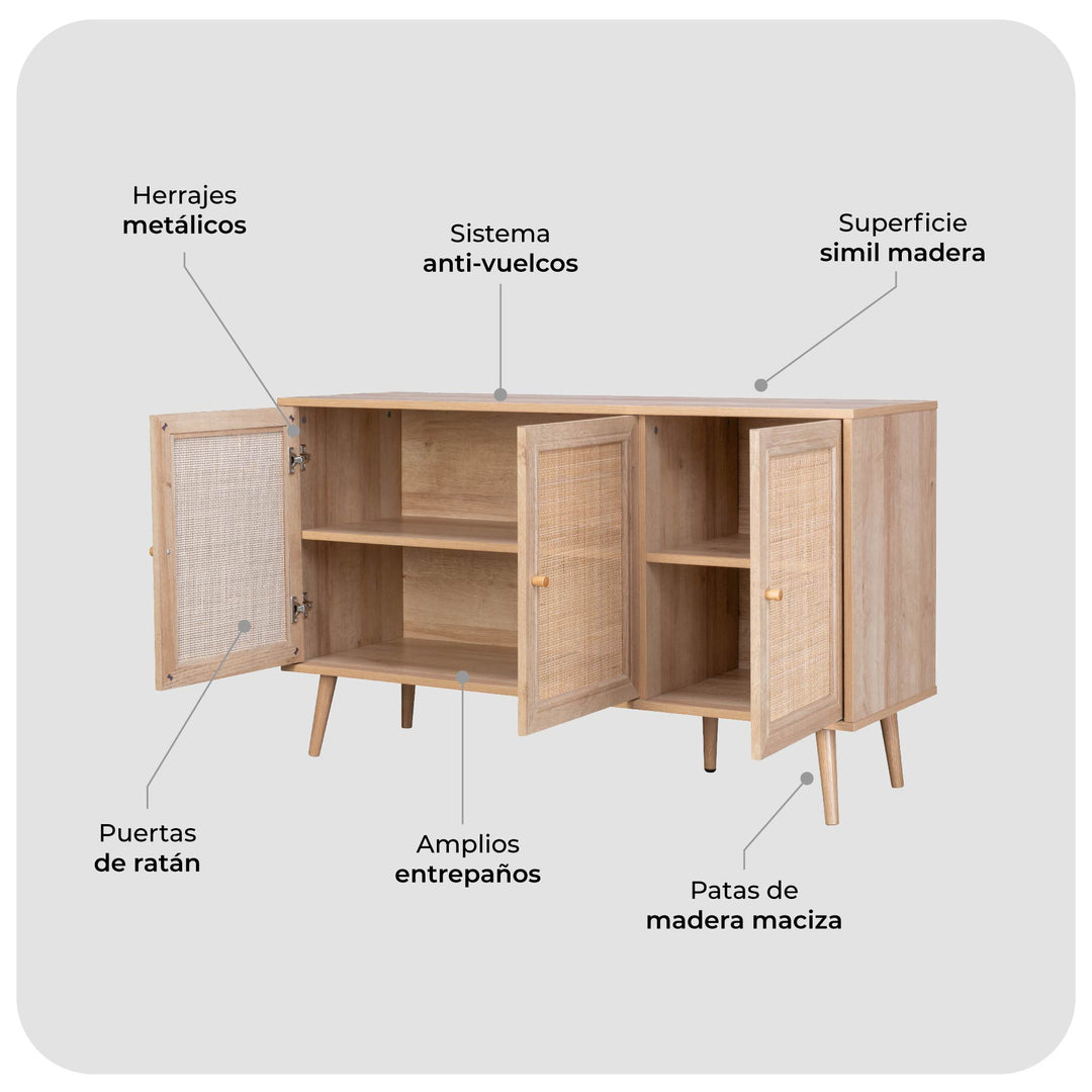 Bifé Vajillero Maui con Puertas de Ratán