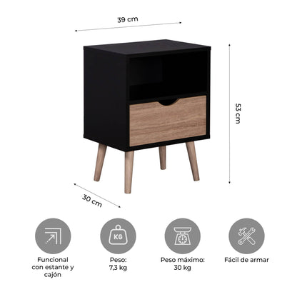 Mesa de Noche Tromso-Black Nórdica